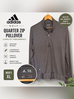 Adidas Golf Climalite Gray Striped Quarter Zip Pullover XL Lightweight